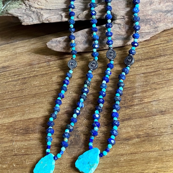Genuine Lapis Lazuli + Natural Turquoise Gemstone Necklace - Picture 1 of 7